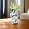 thumbnail image 3 of TISHITA Blue and White Porcelain Ginger Jar Ceramic Flower Vase Handicraft with Lid Tabletop Ornament Storage Jar for Entrance Office, 3 of 8