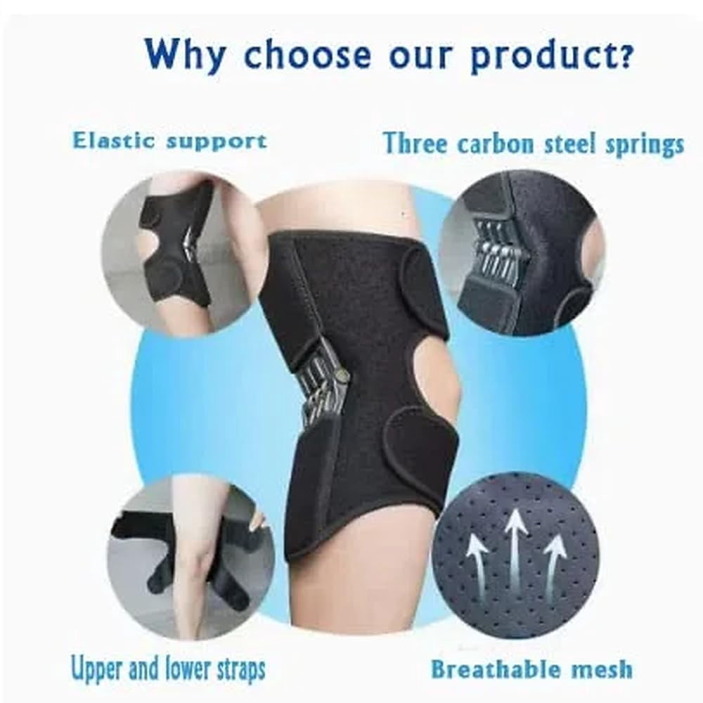 2PCS Joint Power Support Knee Braces With 4 Springs, Adjustable Knee Stabilizer Pads, Pain Relief Rebound Spring Force Joint Support Power Lift Knee Pads For Hiking Climbing, Squat, Volleyball
