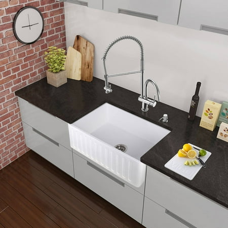 Vigo All In One 30 Matte Stone Farmhouse Kitchen Sink And Dresden Chrome Faucet Set