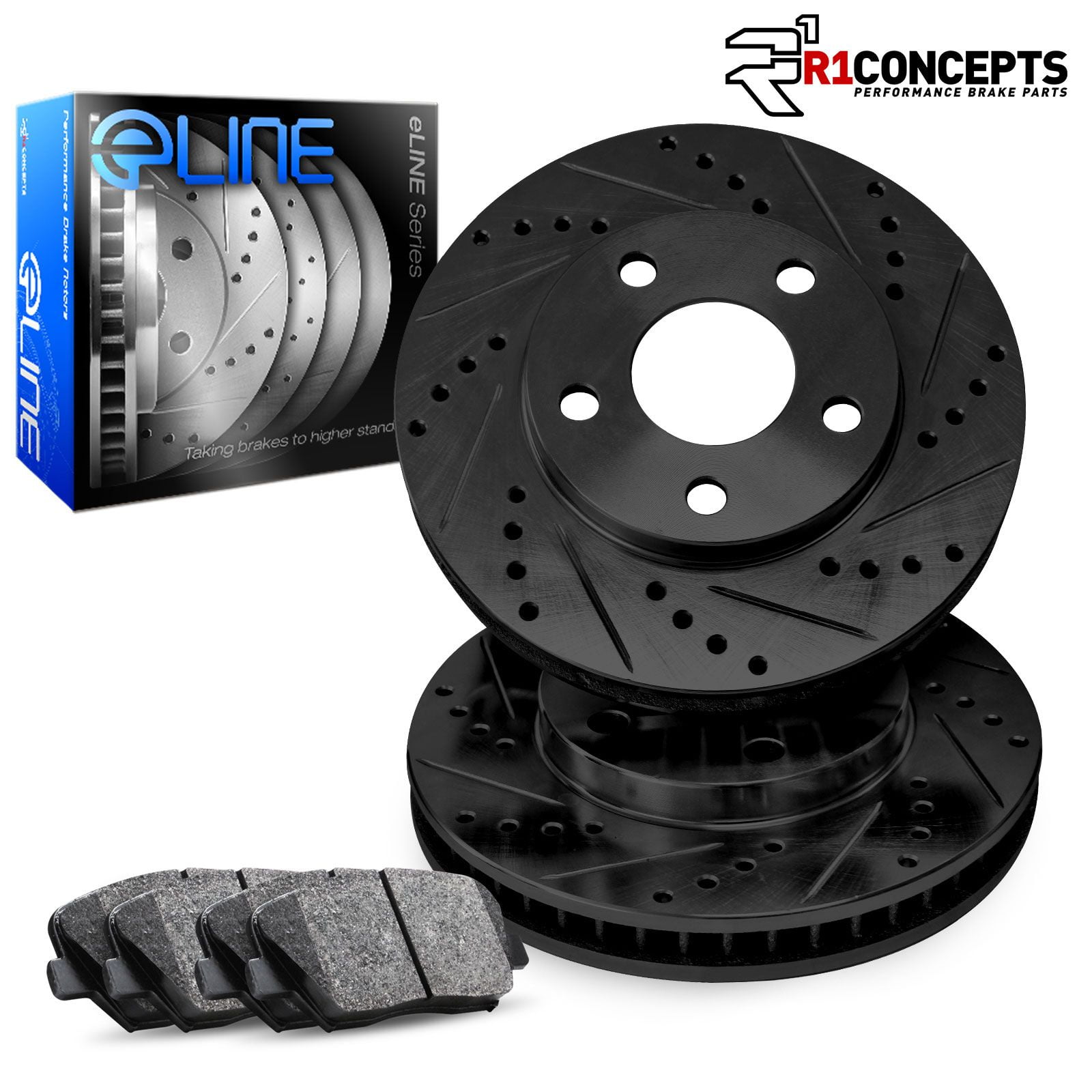 For 2002-2006 Mini Cooper R1 Concepts Rear Black Drilled Slotted Brake Rotors