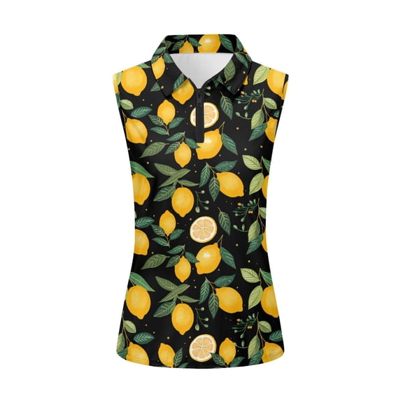 Whosucclay Lemon Print Sleeveless Golf Shirt for Ladies, Elastic Half Zip Comfort Golf Shirts for Women for Athletic Tennis Hiking Sports