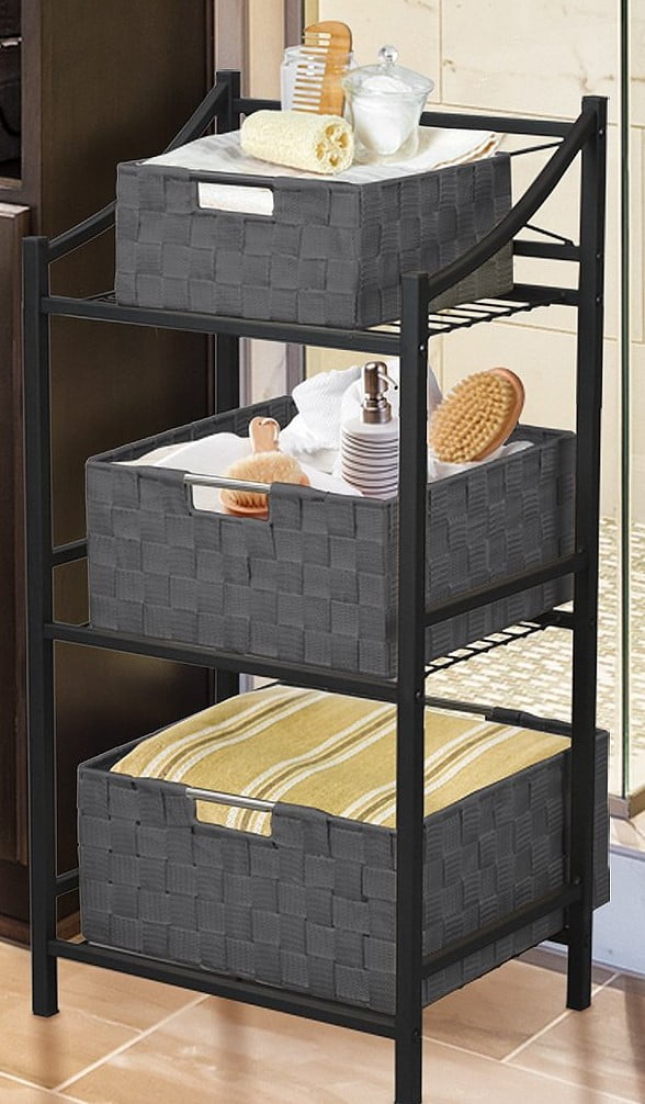 7 Piece Set Decorative & Durable Woven Fabric Storage Baskets, Shelf & Closet Organization - Gray