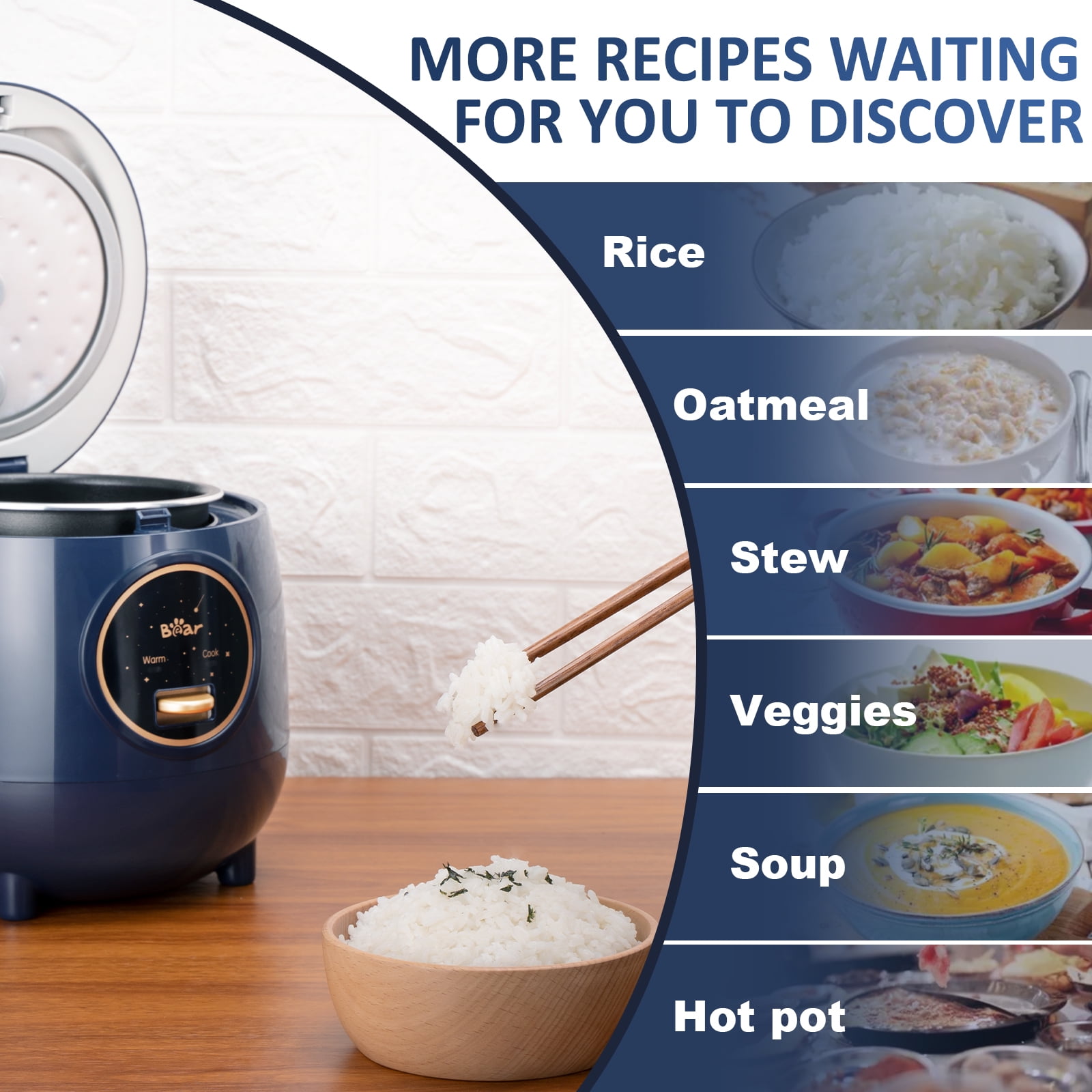 Bear Rice Cooker 3 Cups Uncooked Fast Electric Pressure Cooker Portable  Multi