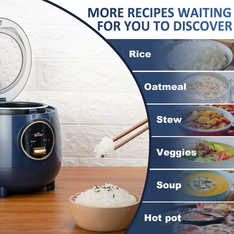 Aessdcan Bear Rice Cooker 2 Cups Uncooked, Small Rice Cooker Steamer with Removable Nonstick Pot, One Touch&Keep Warm Function, Mini Rice Cooker for