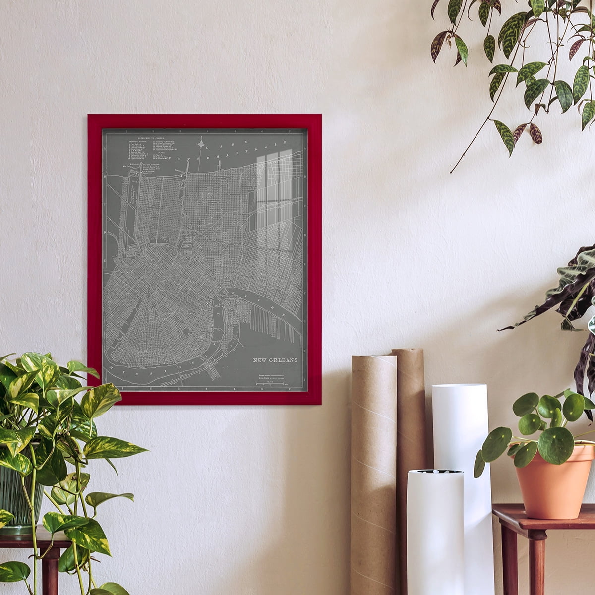 City Map of New Orleans -Framed Print w/glass-Cherry Red