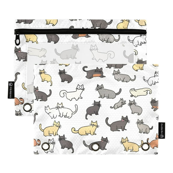 ALAZA 2 Pack Pencil Pouch Cat Pattern Pencil Case for 3 Ring Binder Clear Window Pencil Bag Organizers