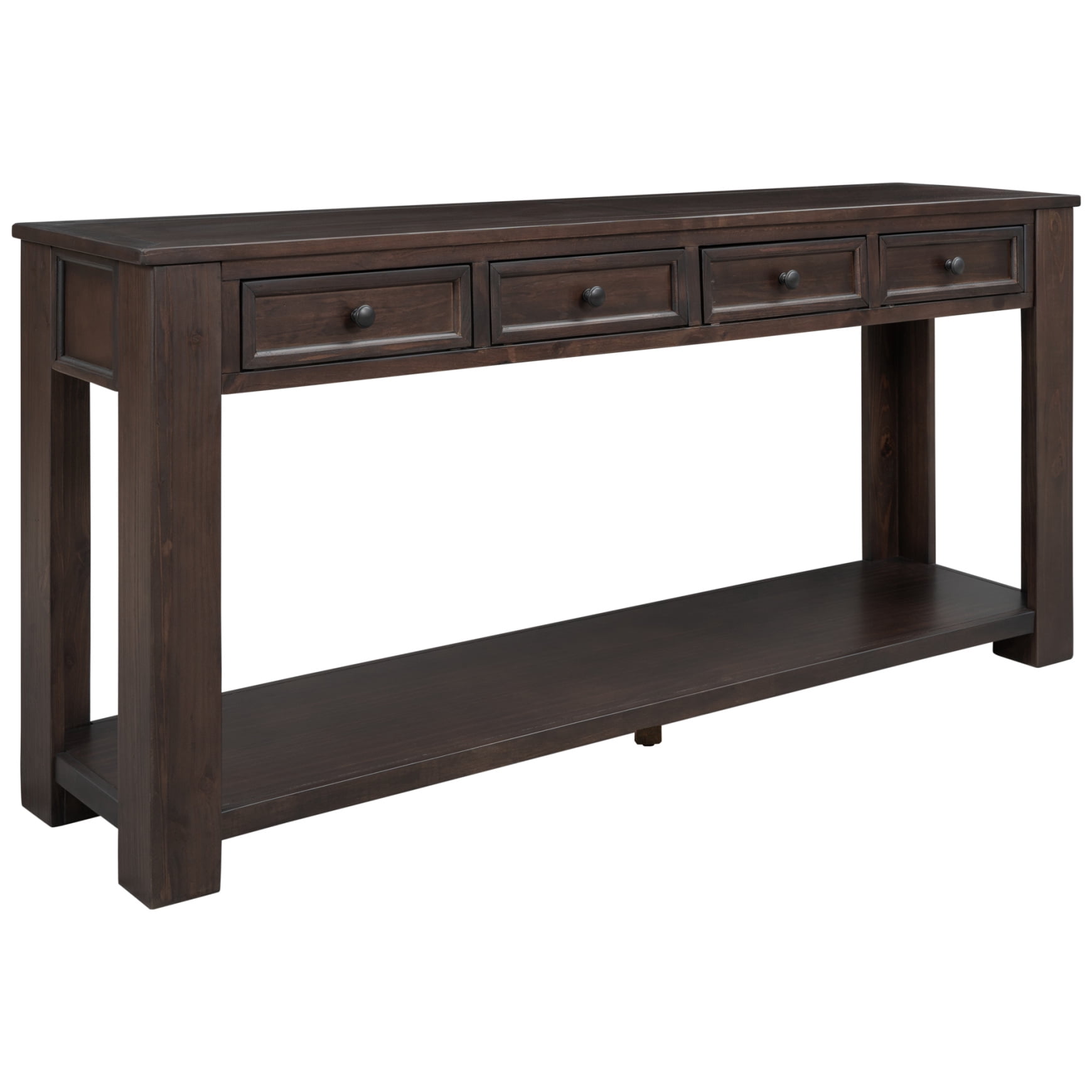 Solid Wood Console Table With 4 Drawers And 1 Bottom Shelf For Entryway, Hallway, Easy Assembly, 63 Inch Long Sofa Table ,Espresso