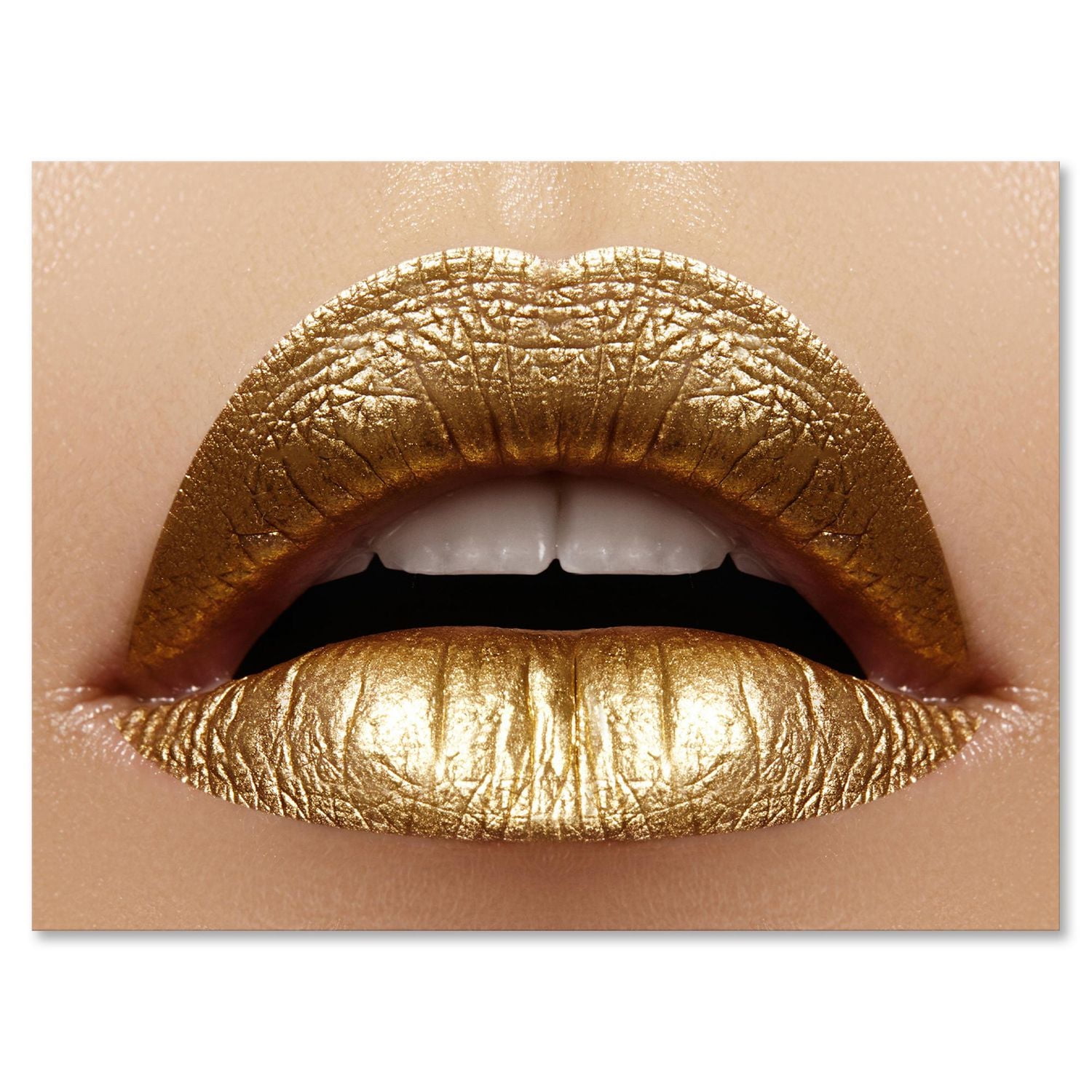 Designart Close Up of Female Plump Lips With Golden Lipstick Canvas Wall Art