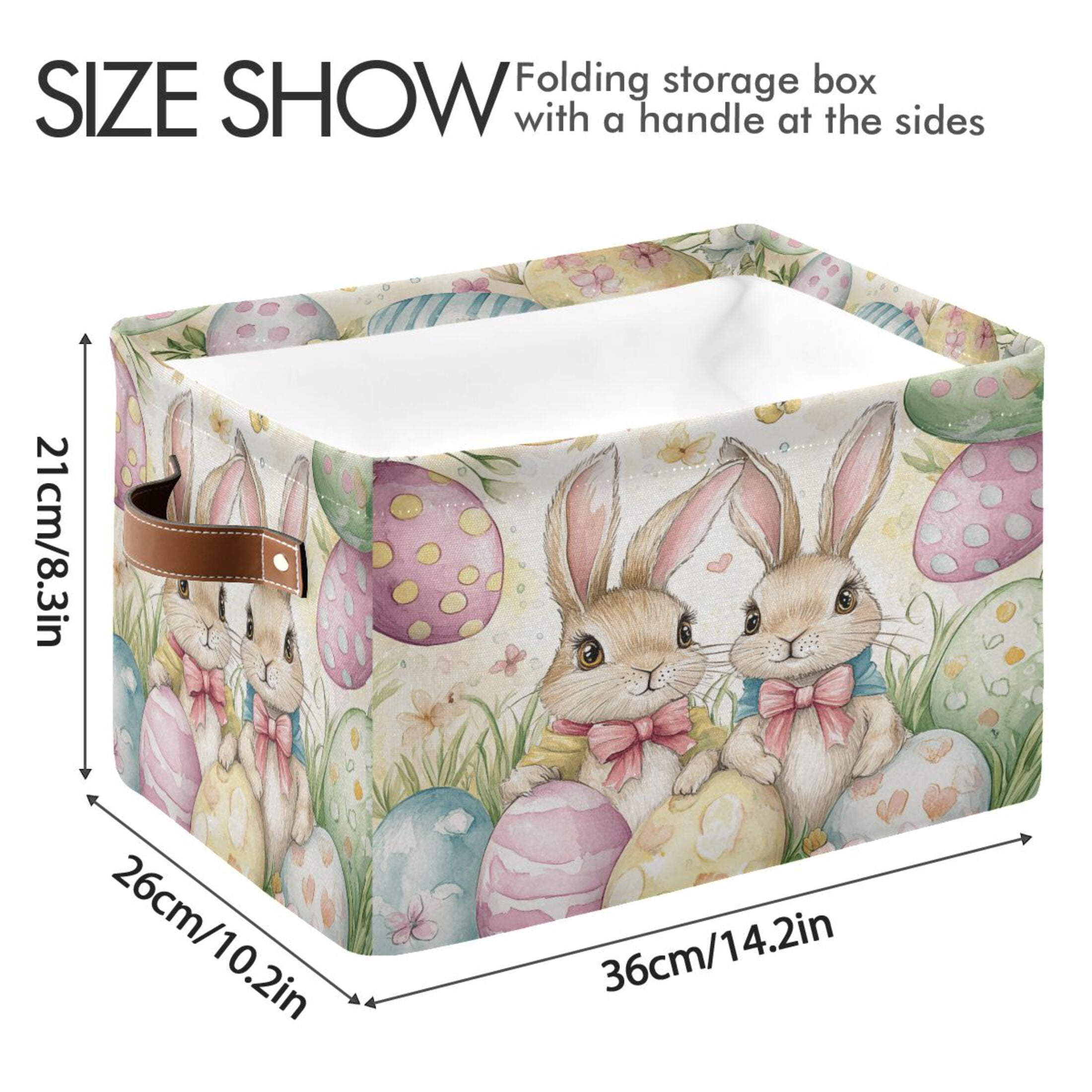 Storage Bins with Handle Fabric Organizer Basket Foldable Box 1 Pack Cute Bunnies and Easter Eggs 14.2x10.2x8.3