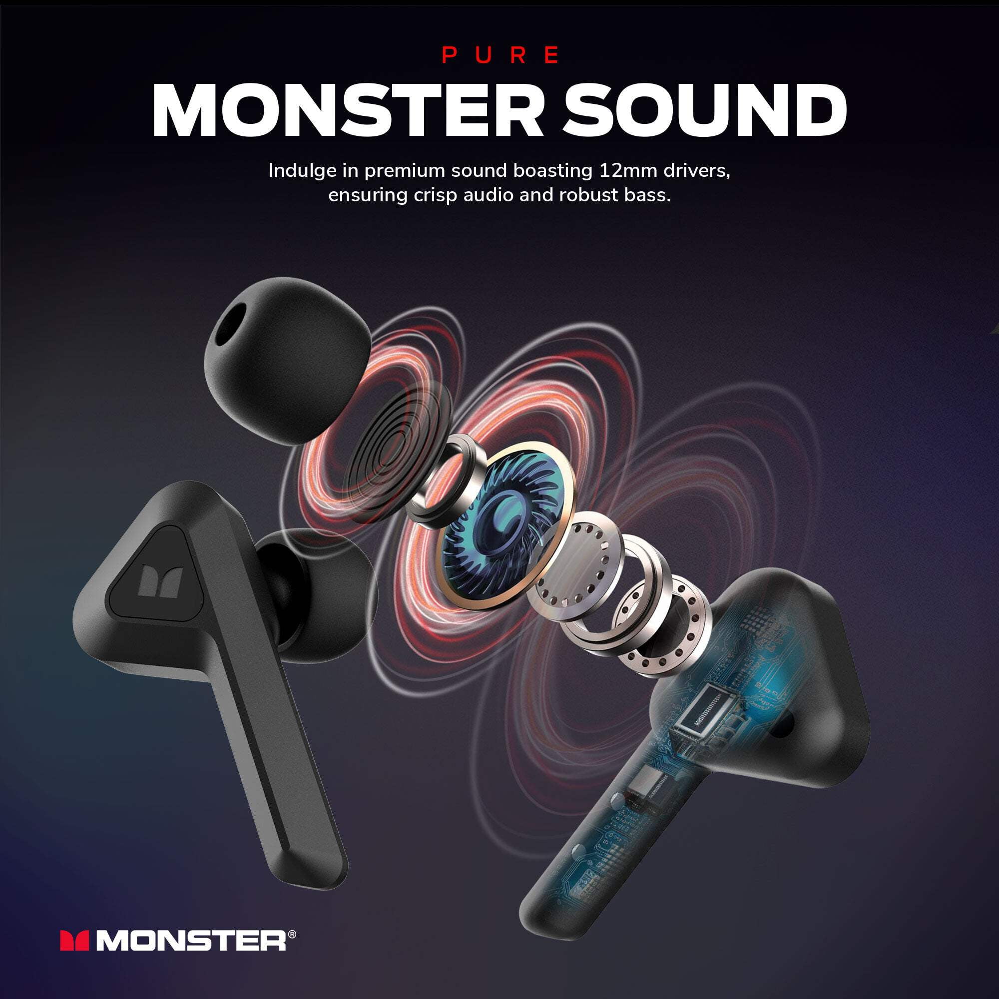 Monster DNA Go Wireless Earbuds, aptX Lossless Audio, Clear Voice Capture, IPX5 Water Resistance, Fast Charging Case