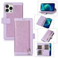 thumbnail image 7 of Decase Wallet Case for iPhone 14 Pro Max,Bling Glitter Sparkly PU Leather Kickstand Flip Folio Zipper Wallet Purse Cover Case with Card Holder Wrist Strap for iPhone 14 Pro Max - 6.7 Inch, Purple, 7 of 7