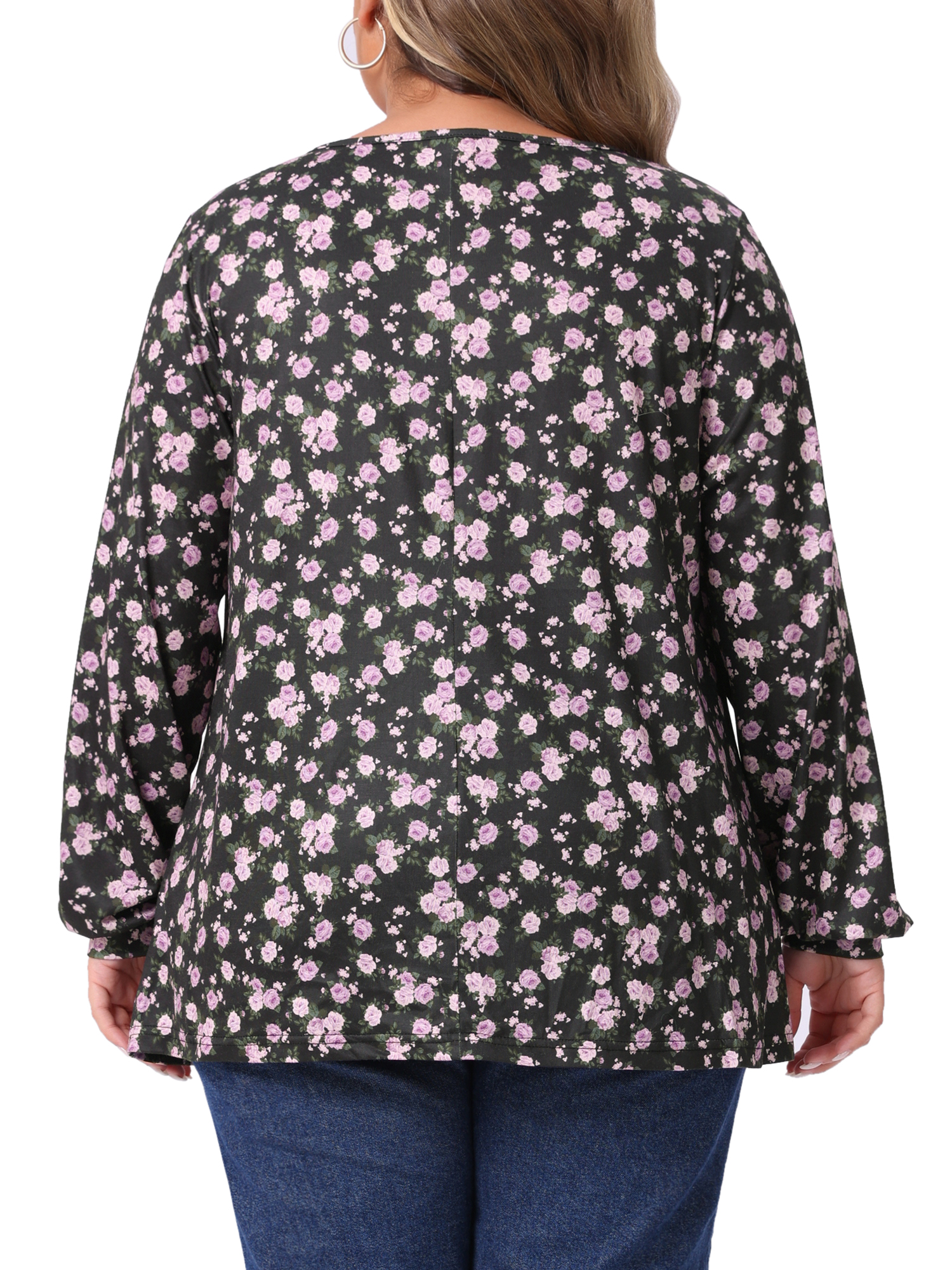 DARING DIVA Women's Plus V Neck Keyhole Pleated Floral Blouse 2X Black