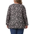 thumbnail image 4 of DARING DIVA Women's Plus V Neck Keyhole Pleated Floral Blouse 1X Black, 4 of 6