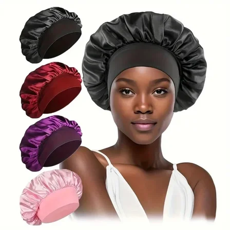 4-Pack Reusable Adjustable Satin Hair Bonnet For Sleeping And Shower - New