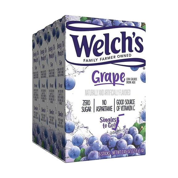 Welch's Grape Singles To Go Drink Mix, 0.45 OZ, 6 CT (Pack of 4)
