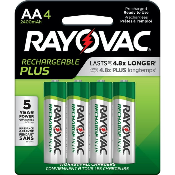 Rayovac Rechargeable AA Batteries (4 Pack), NiMH Double A Batteries ...