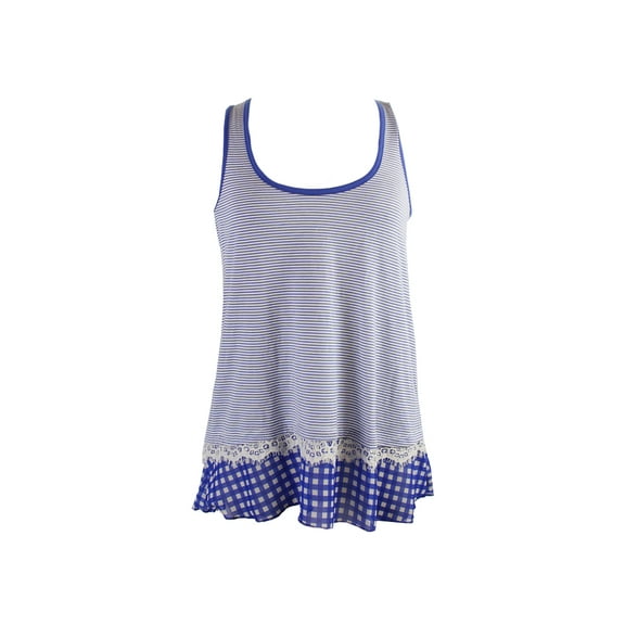 Maison Jules Womens Blue Chiffon-Trim Striped Tank Top XS