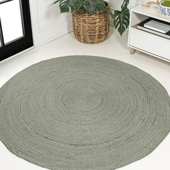 JONATHAN Y ANSA 4' Round Area Rug, Zara Braided Coastal Cottage Jute - Gray, RNF116D-4R
