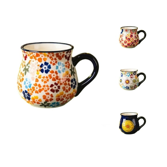 Flower Pottery Mugs Handmade, Ceramic 15oz Coffee Cup, Color A