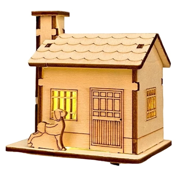 Decoraciones navideñas, adornos navideños, regalos navideños: casitas navideñas de madera hechas a mano con luces para manualidades. Decoración de casitas de troncos.