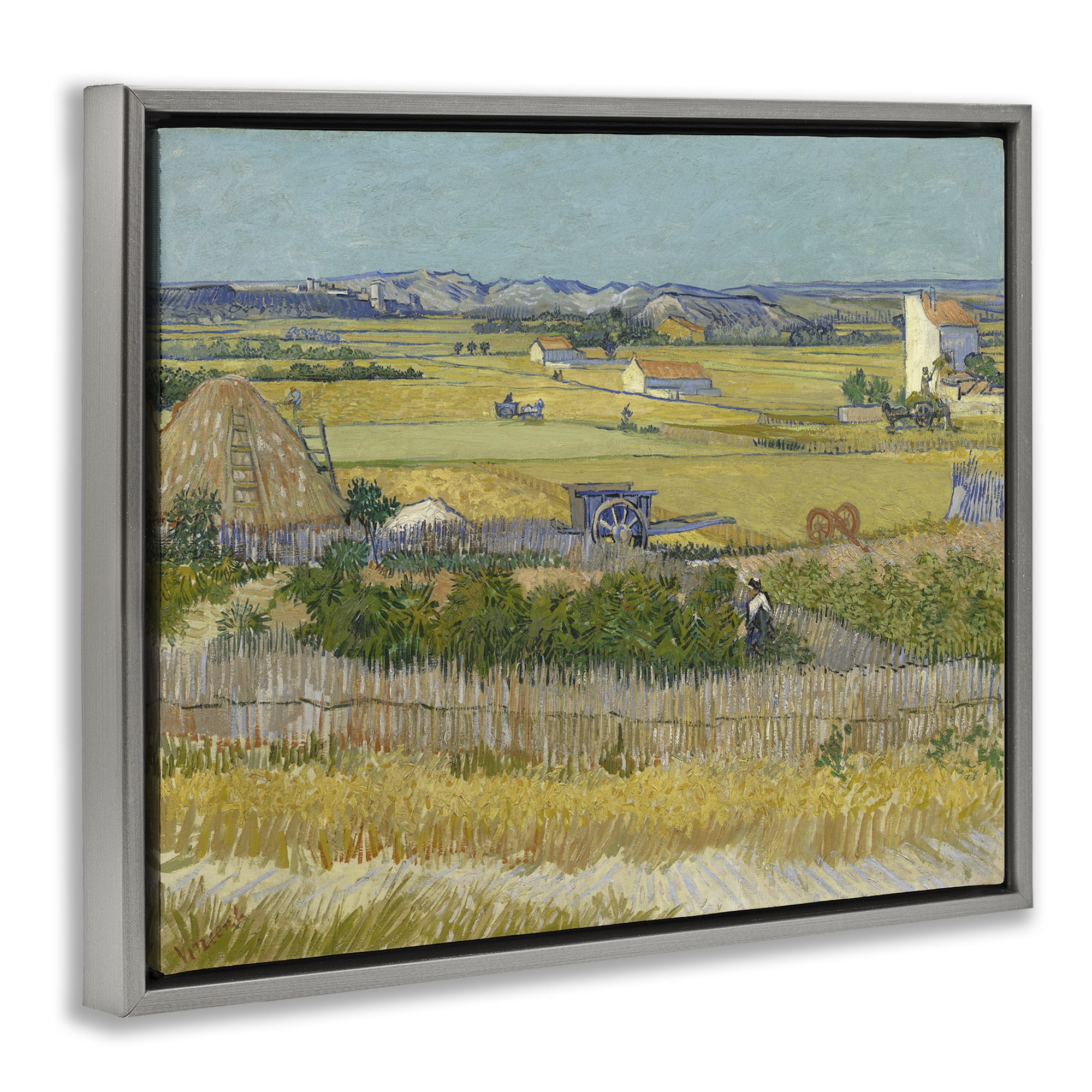 Stupell Industries Van Gogh The Harvest Landscape Landscape & Nature Painting Gray Floater Framed Canvas Art Print Wall Art, 21 x 17