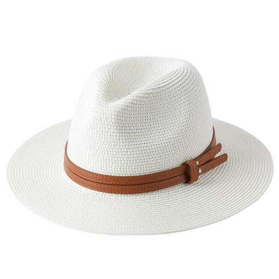 New Natural Panama Soft Shaped Straw Hat Summer Women/Men Wide Brim Beach Sun Cap UV Protection Fedora Milky White