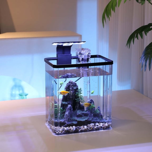 Portable LED Small Fish Tank with Filter – Mini Aquarium Starter Kit for Betta, Goldfish, Shrimp – Easy Clean – 2.5 Gallon for Home or Office
