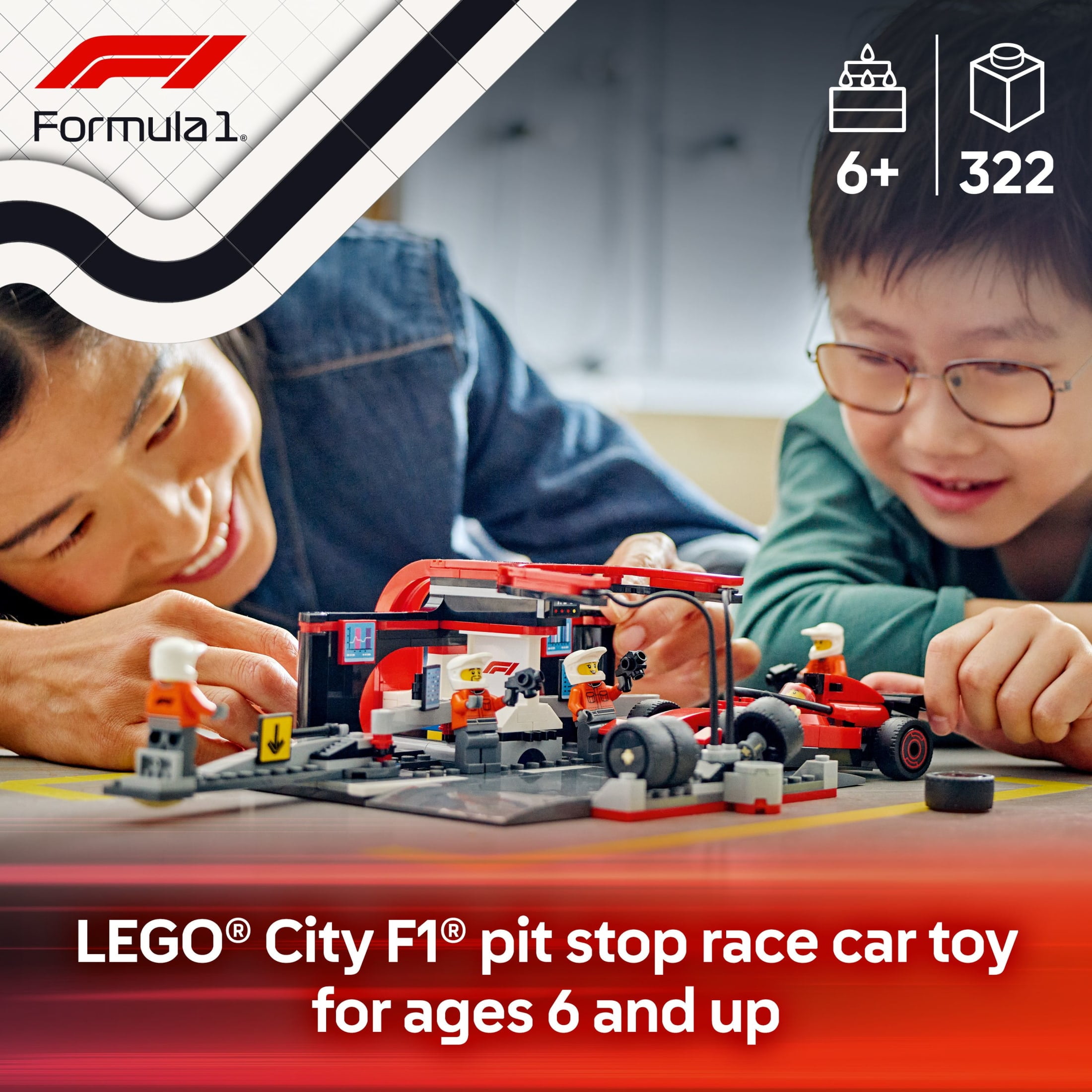 LEGO City F1 Pit Stop & Pit Crew with Ferrari Car Toy - Model Race Car Toy Building Playset for Kids, Boys and Girls, Ages 6+ - F1 Collectible for Fans - Gift for Birthdays - 60443