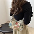 thumbnail image 4 of Bolso Hobo Cuerpo Cruzado Hombro Mujeres Flores Ajustable Tira Cierre Tela Axila para Compras, 4 of 9