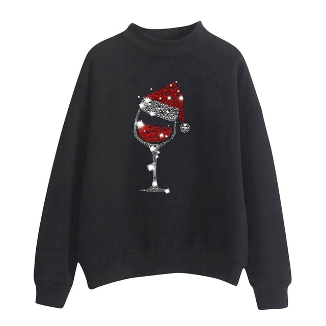 EGNMCR Chandail en Molleton de Noël pour Femmes, Col Roulé Imprimé, Manches Longues, Ample