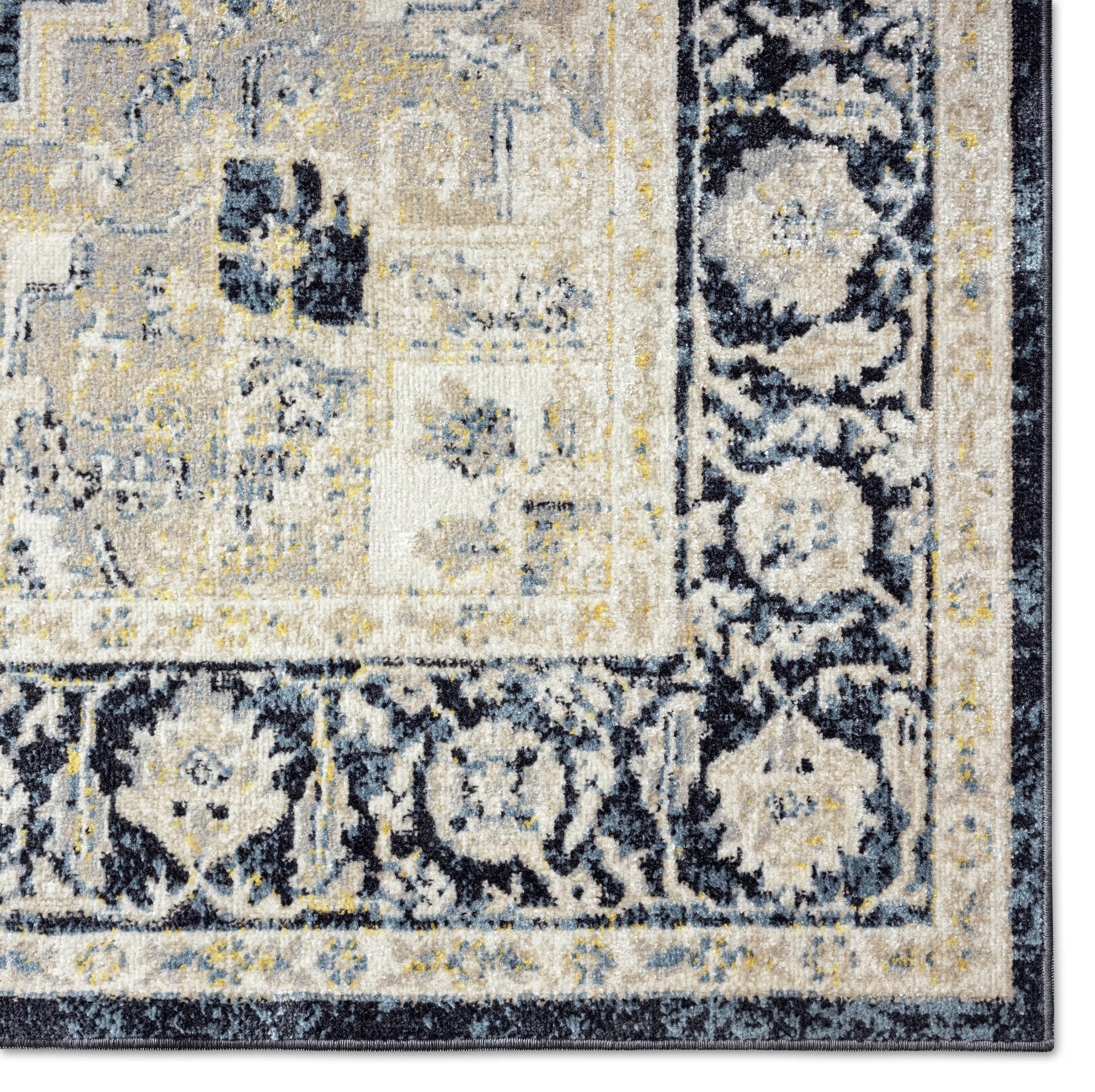 Everwash™ Treasure Rubia Traditional Medallion Machine Washable Runner Area Rug, Ivory/Navy Blue, 2'2"x7'2"