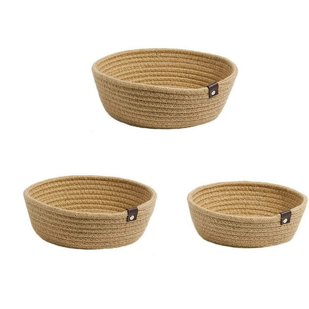3 Piece Cotton Rope Woven Storage Basket Set Round Cotton Linen Storage