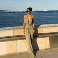 thumbnail image 5 of Womens Green Deep V-Neck Cutout Maxi Dress with Gold Chain Detail, 5 of 8