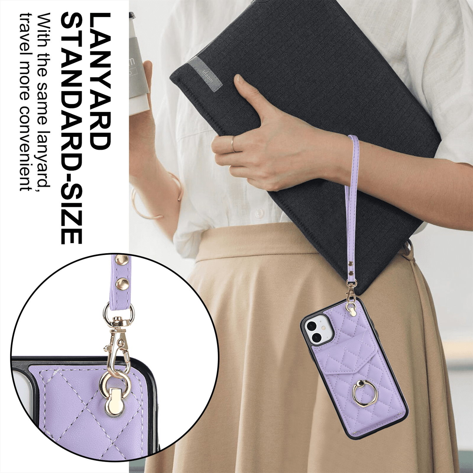Asuwish Wallet RFID Blocking PU Leather Cell Phone Case with Tempered Glass Screen Protector, Wrist Strap for iPhone 11, Purple
