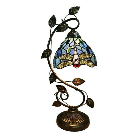 Pemberly Row Dragonfly 1-Light Glass Table Lamp in Multi-Color