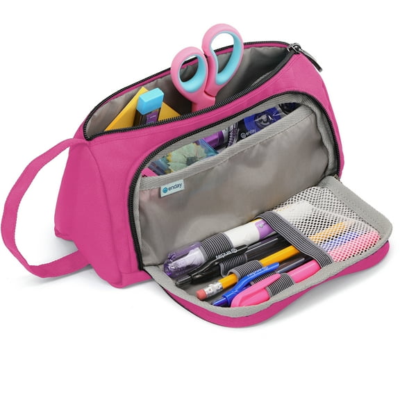 Enday Big Capacity Pencil Case, 3 Compartments Pencil Bags with Zipper, Large Capacity Pencil Pouch, Cute Pencil Case Organizer, Zipper Pencil Pouches, Pink