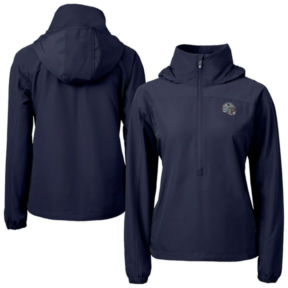 Women's Cutter & Buck Navy New England Patriots  Charter Eco Recycled Half-Zip Hooded Anorak Jacket