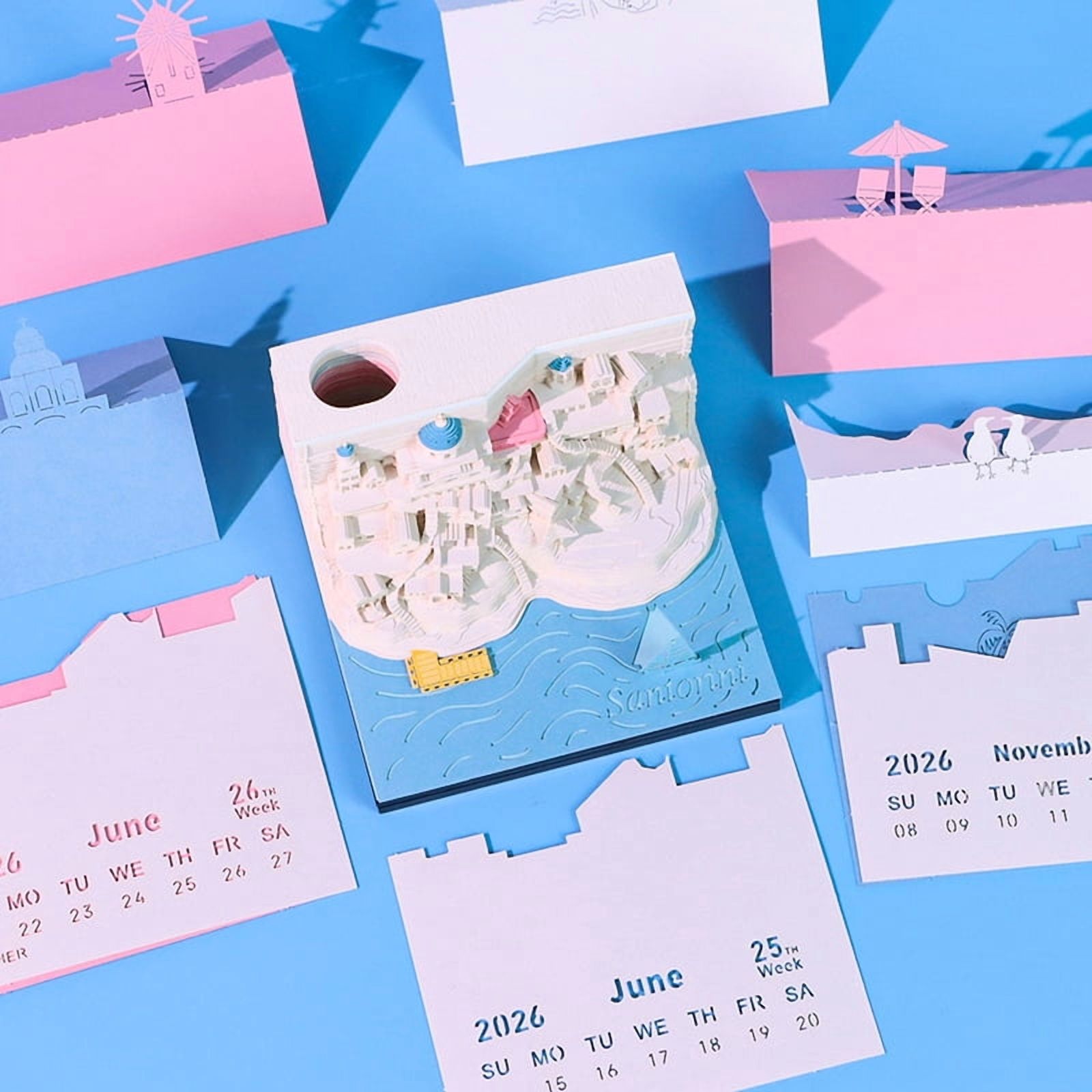 Time Piece Calendar 2026 Desk Calendar With LED Light 3D Tear-away Calendar Paper Carving Art Pad Notepad Gift Christmas