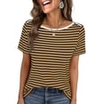 thumbnail image 7 of ANRABESS Womens Boat Neck Tops Short Sleeve T-Shirts Causal Fashion Tee Shirts 2026 Summer Spring Clothes Brown White Stripe Small, 7 of 7
