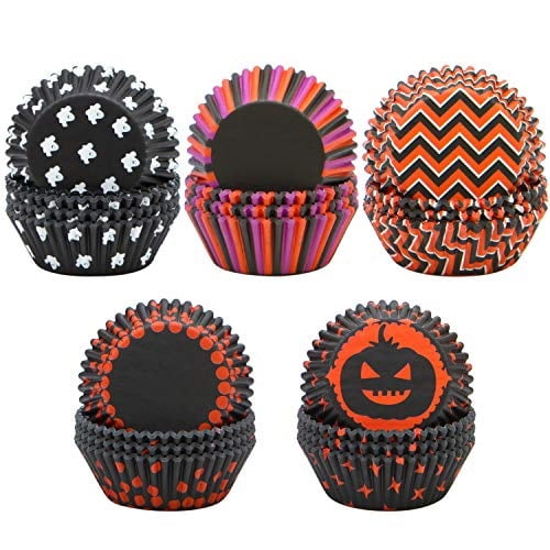 Elcoho 500 Pieces Halloween Cupcake Liners Baking Cups Cupcake Wrappers For Halloween Party Decorations 5 Patterns Walmart Com Walmart Com