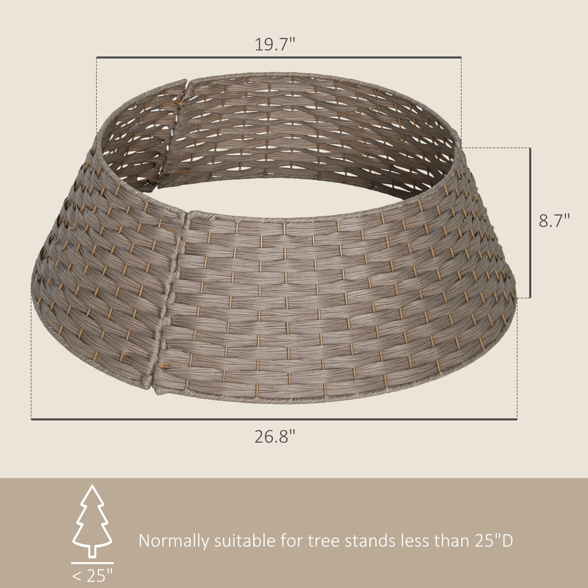 Woven Christmas Tree Collar, Rustic Plastic Tree Skirt Alternative with Metal Wire Support, 26.8 in Diameter, Hides Tree Stand and Protects Pets, for Holiday Home Decoration