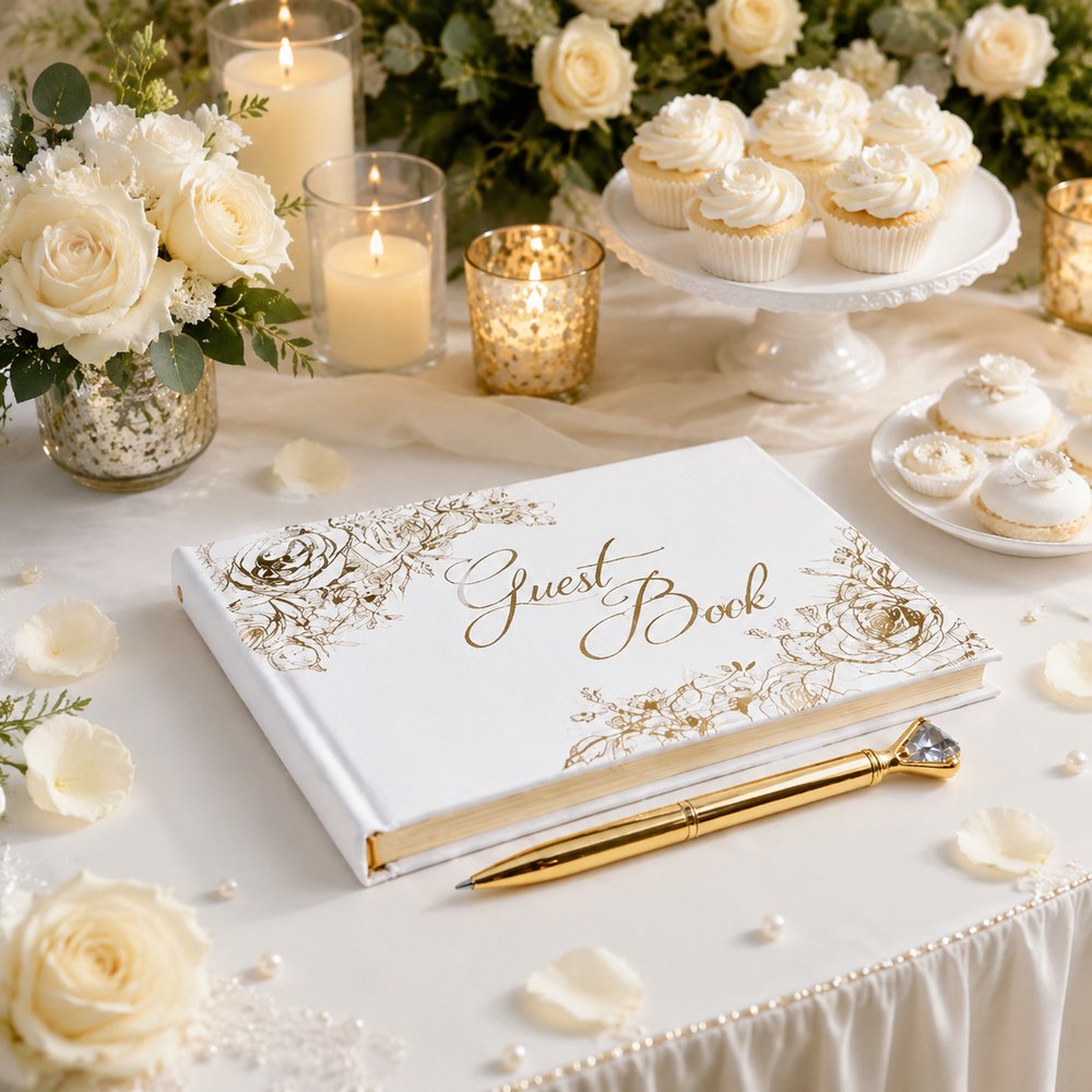 2 Pcs Wedding Guest Book Set with Pen, Elegant Floral Memory Book for Weddings and Receptions, Romantic Guestbook for Bridal Shower, Party Decorations and Special Events