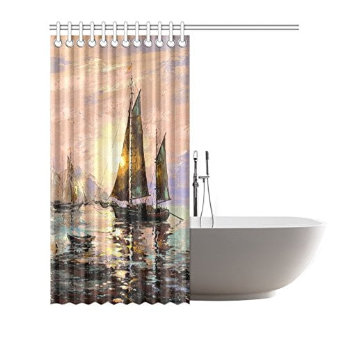 Gckg Decorative Sailing Boats Painting Art Shower Curtain Hooks Gckg Decorative Sailing Boats Painting Art Shower Curtain Hooks 66x72 Inches Colorful Fabric Oil Under The Summer Sunglow Sea