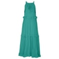 thumbnail image 4 of Mohiass Solid Color Halter Ruffle Maxi Dress for Women Sleeveless Casual 2024 Ruched Long Dress Army Green S, 4 of 9