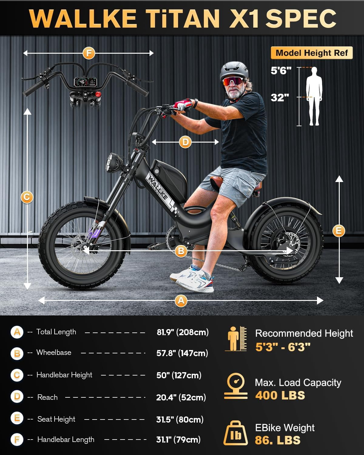 W WALLKE Titan X1 Carbon Fiber Frame Electric Bike, 30Ah Long Range Ebike for Adults, 3800W 40MPH Fast E Bike, 20"x5" Puncture-Proof Fat Tire