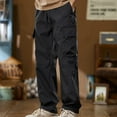 thumbnail image 2 of Dagegui Men Cargo Pants Drawstring Elastic Waist Straight Leg Pants Lightweight Outdoor Running Athletic Pants Multi Pockets Black XL, 2 of 3
