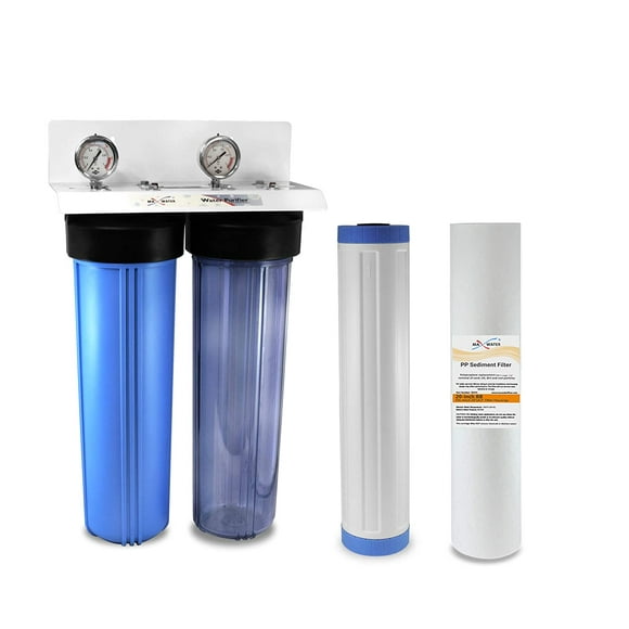 Max Water 2 Stage 20 x 4.5 Inch Water Filtration System for Whole House + Pressure Gauge
