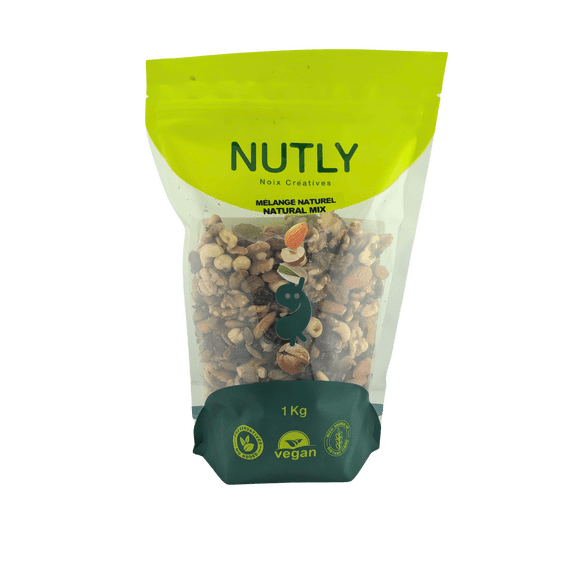 Nutly Natural Mix 1KG – Unsalted Raw Almonds, Walnuts, Cashews, Hazelnuts, Pumpkin , Golden Raisins & Cranberries | Healthy Plant-Based Snack | No Sugar or Oil Added | Vegan