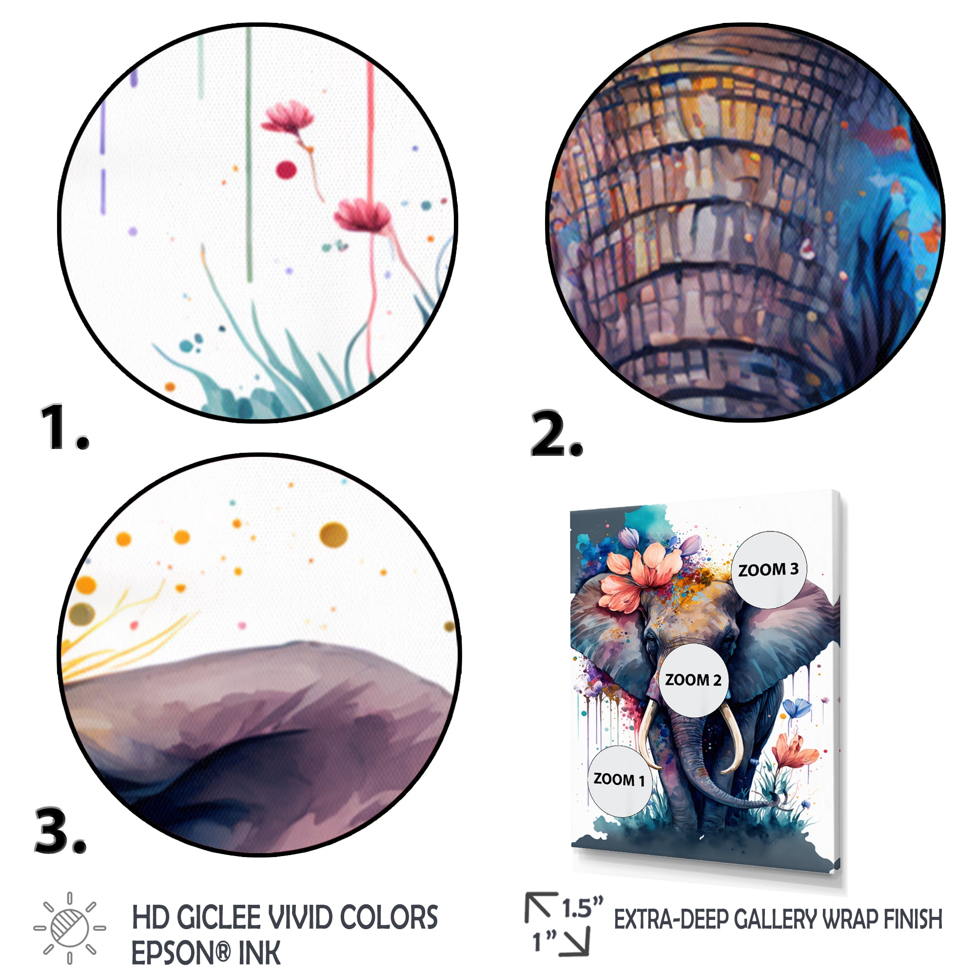 Designart Cute Elefant Floral Art I Canvas Wall Art
