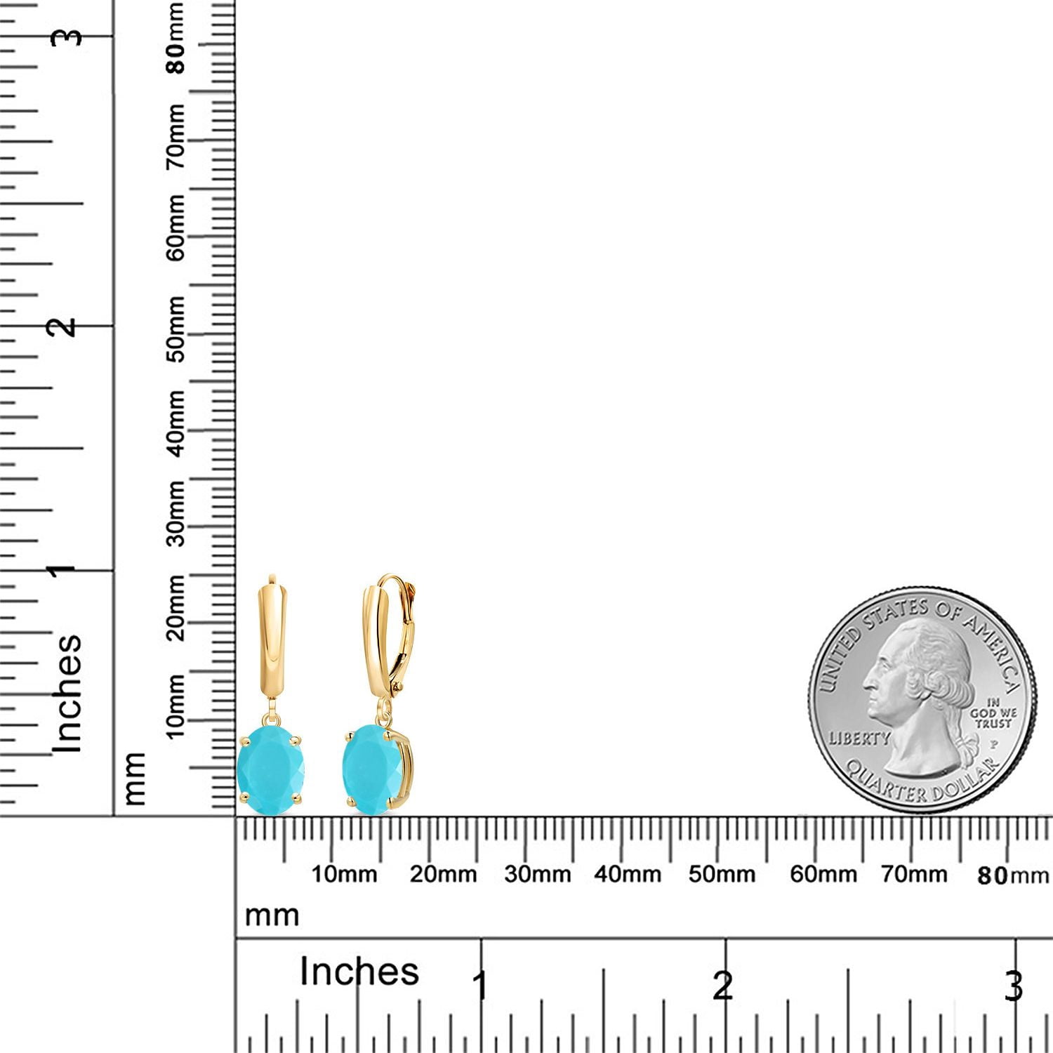 Gem Stone King 14K Yellow Gold Green Turquoise Dangle Earrings for Women | 3.00 Cttw | Gemstone Birthstone | Oval 9X7MM | Fine Jewelry Gifts for Women Mom Wife Her